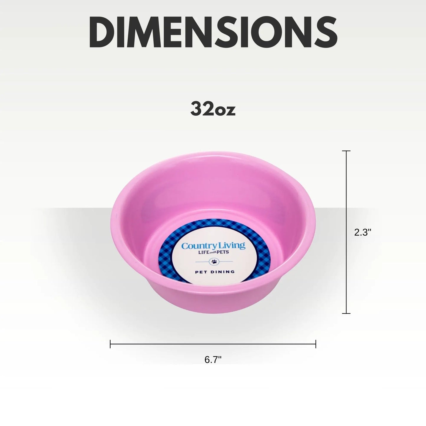 Country Living pink plastic dog bowl with blue plaid trim for pet dining on Tampa Home & Garden Store