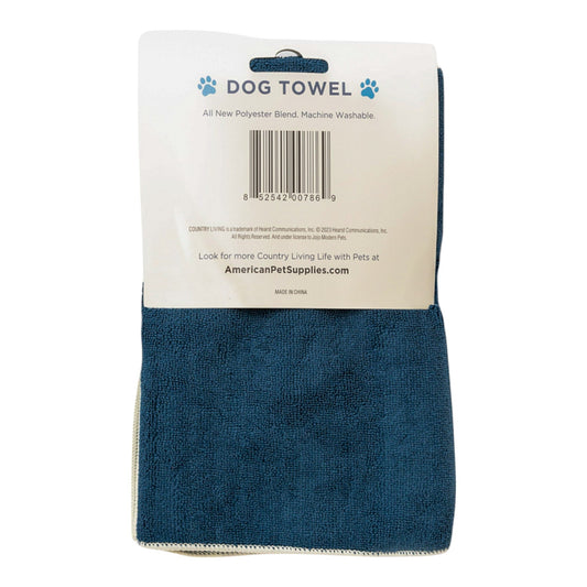 Country Living Large Marine Blue Microfiber Dog Bath Towel with Embroidered Paw Print - Tampa Home & Garden Store
