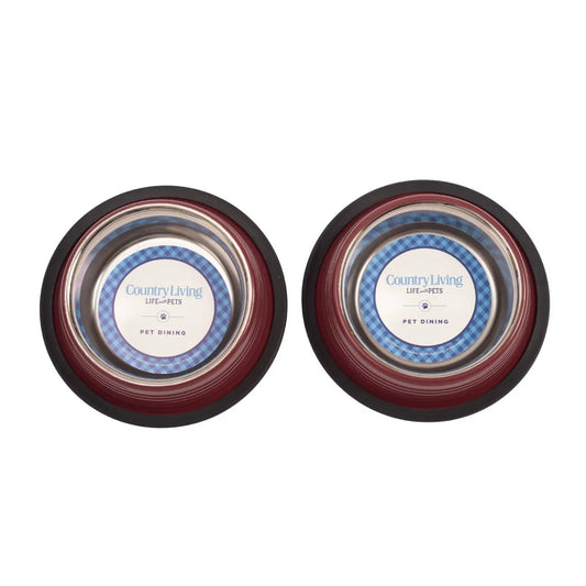 Country Living Ribbed Non-Slip Pet Dining Bowls Merlot Red set of 2 on Tampa Home & Garden Store