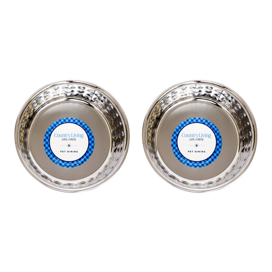 Country Living Set of 2 Hammered Stainless Steel Dog Bowls – Ideal for Extra Large Breeds – Rose Quartz/64oz - Tampa Home & Garden Store