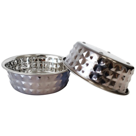 Hammered stainless steel dog bowls, set of 2, black pearl finish on Tampa Home & Garden Store