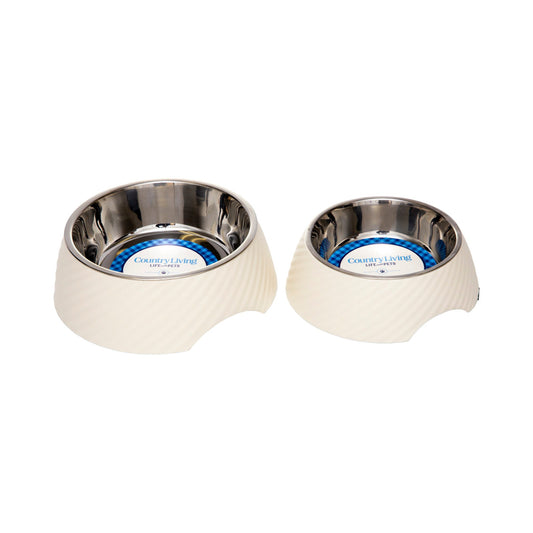 Country Living Set of 2 Round Twill Melamine Dog Bowls with Removable Stainless Steel Inserts – White Swan - Tampa Home & Garden Store