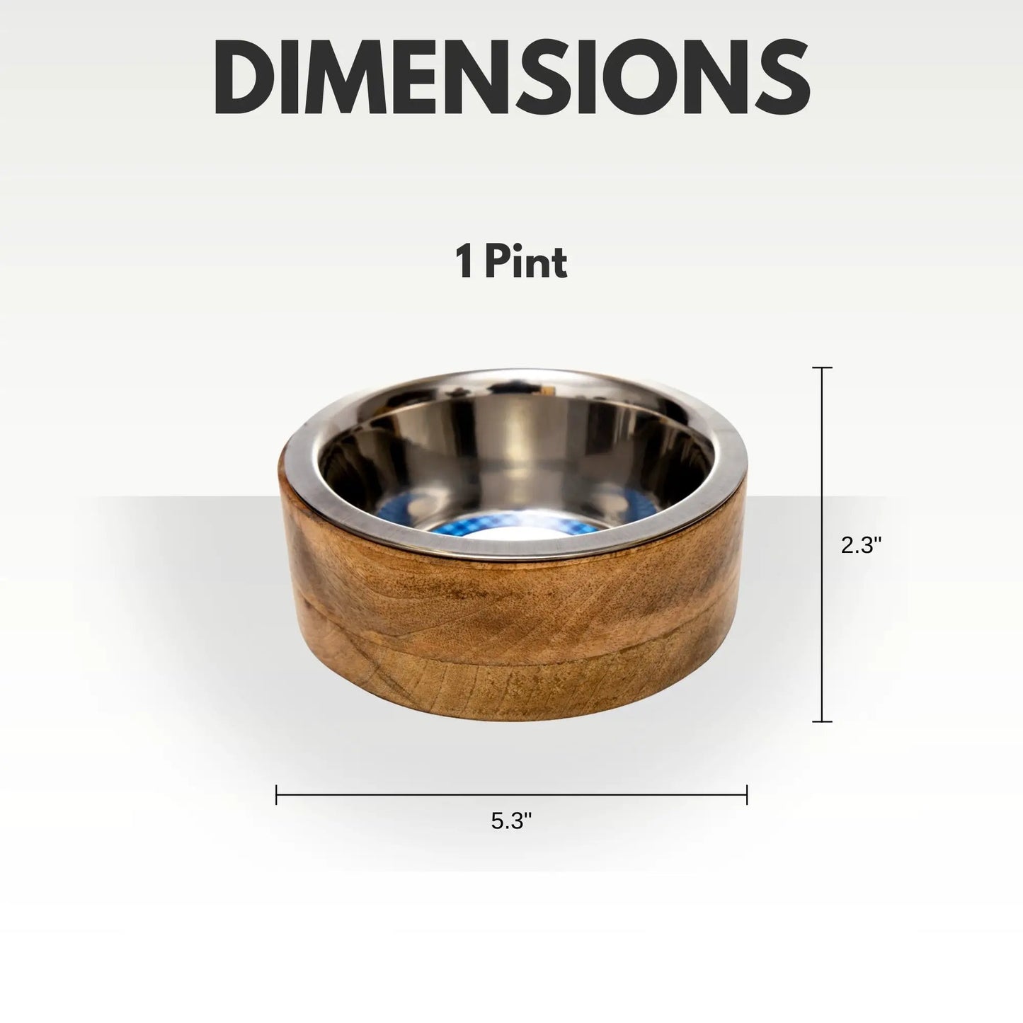 Stainless steel dog bowl in a cylindrical mango wood holder on Tampa Home & Garden Store