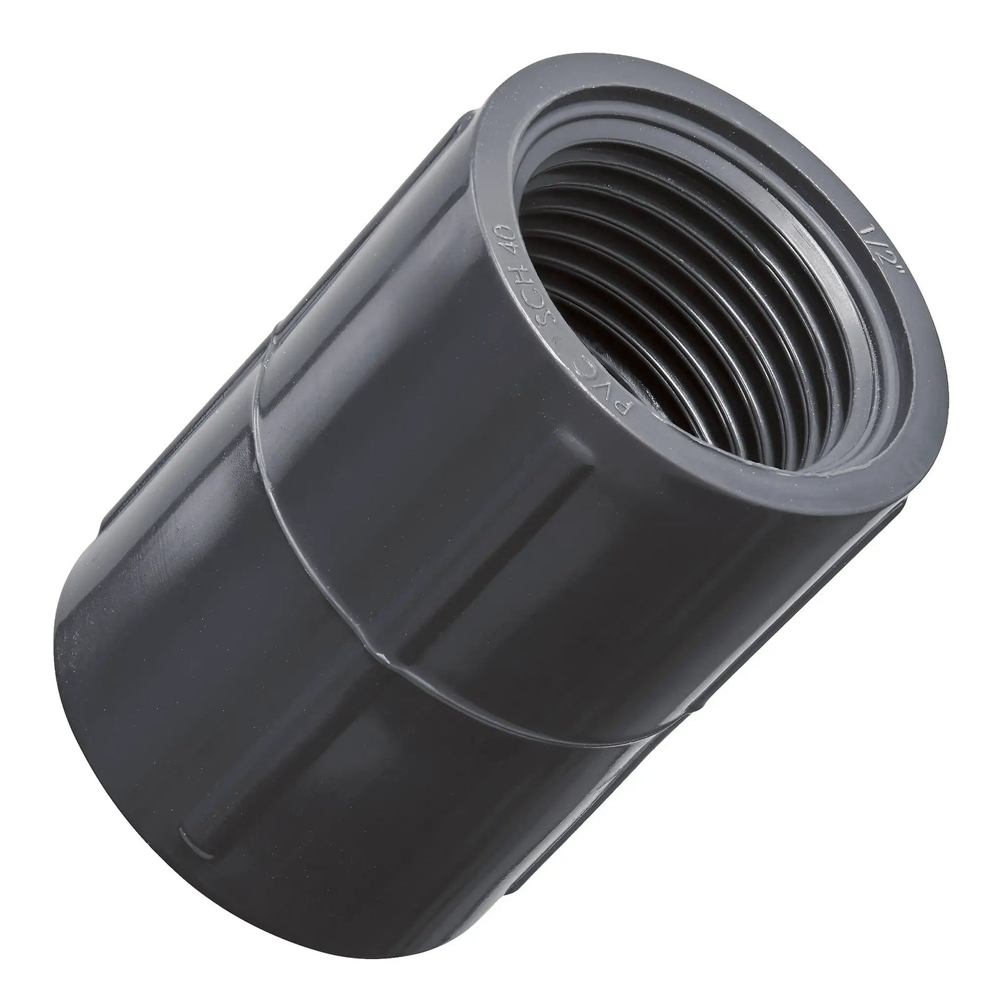 Half Inch FPT PVC Coupling for Risers dark gray plastic by Orbit Irrigation pipe fitting on Tampa Home & Garden Store