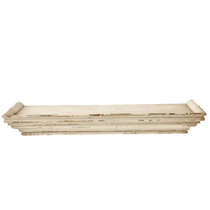 Distressed wood floating wall shelf 23x7 in cream, rustic farmhouse finish on Tampa Home & Garden Store