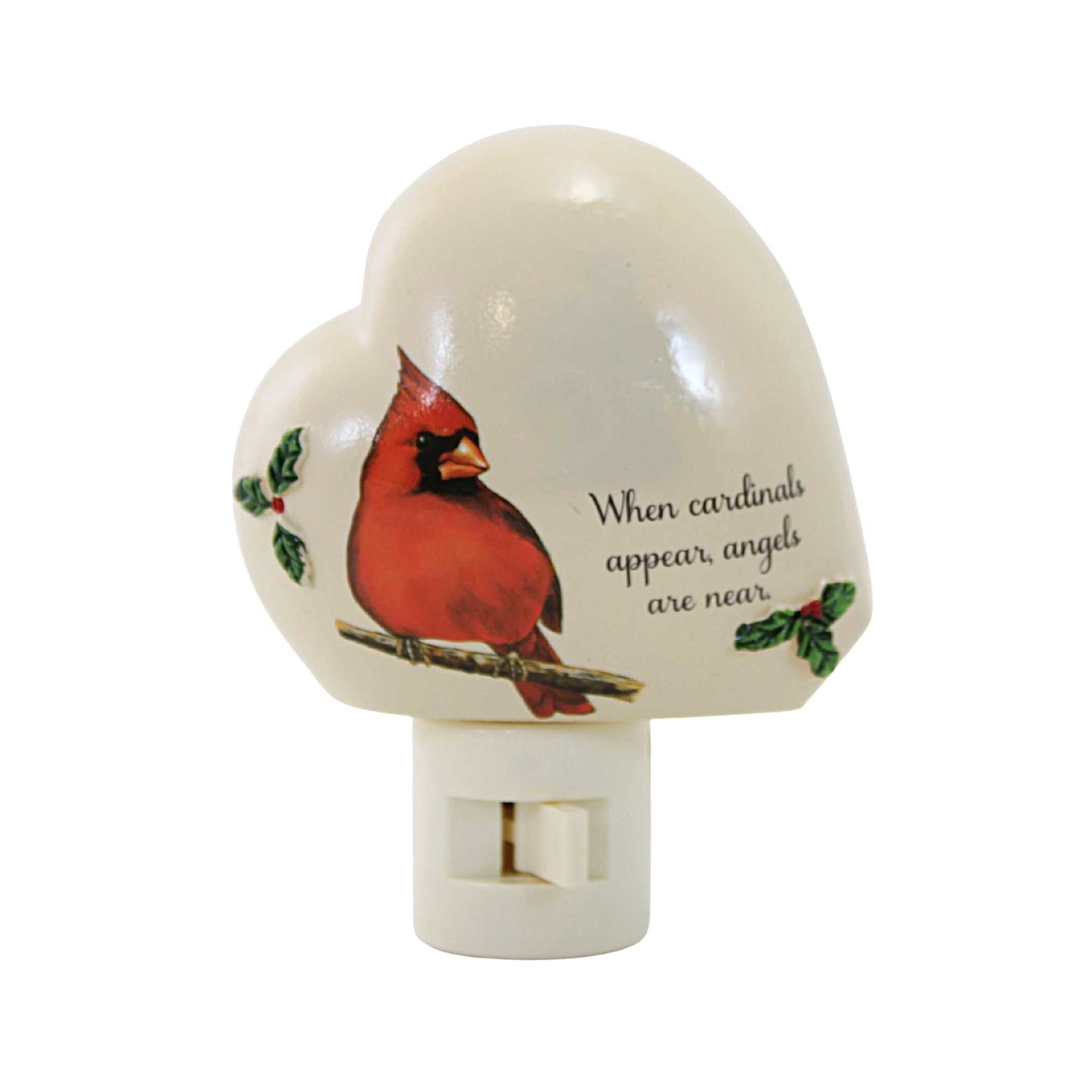 Heart Shaped Night Light With Cardinal and Holly