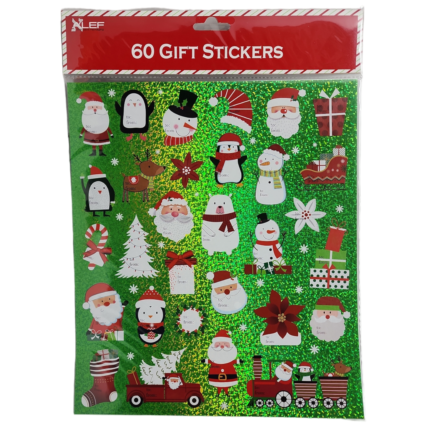 60-count peel gift tags Santa penguin snowman set with assorted Christmas designs on Tampa Home & Garden Store