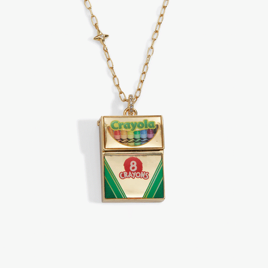 Alex and Ani Crayola crayon box locket necklace with gold-tone chain on Tampa Home & Garden Store