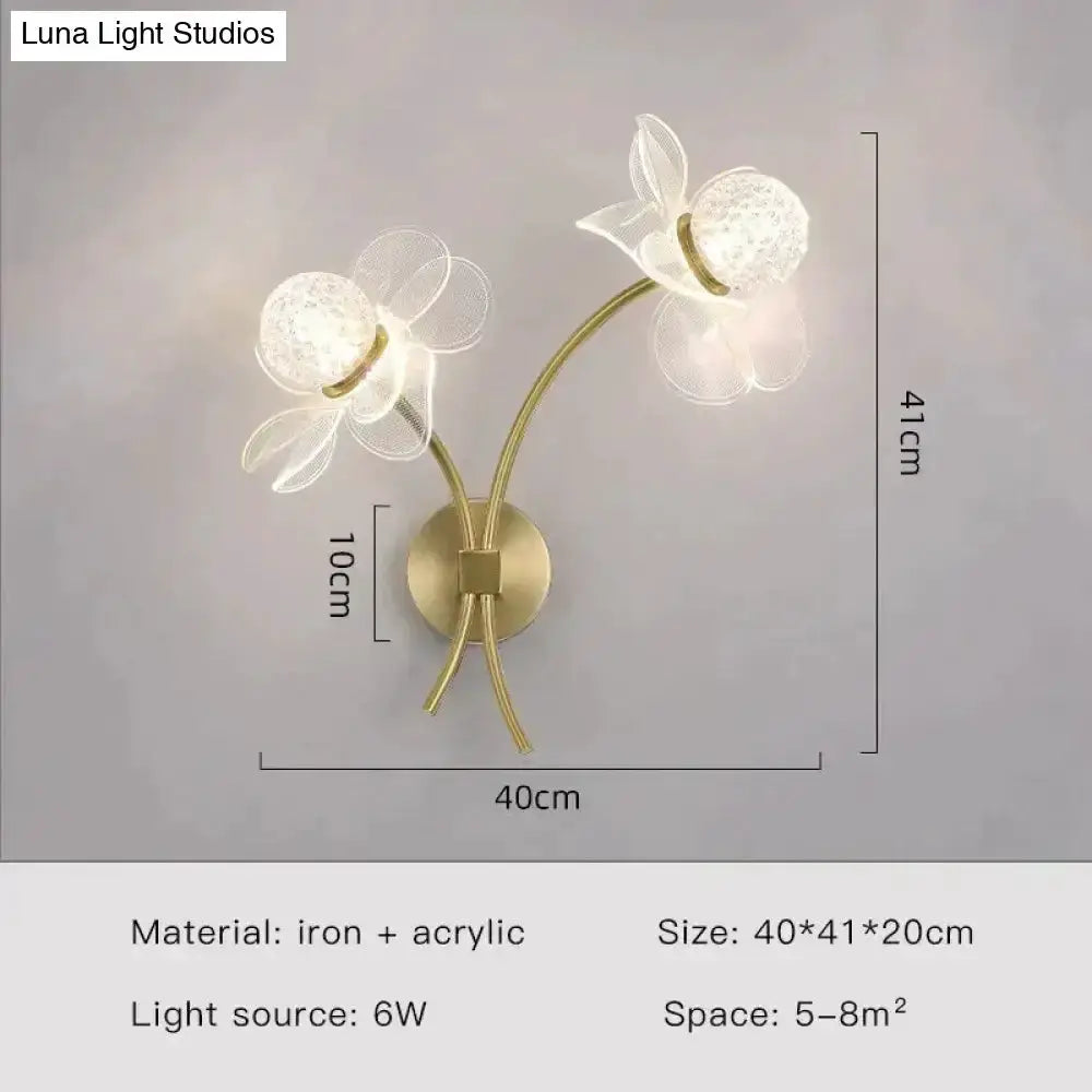 Gold Floral LED Wall Lamp for Bedroom Sconce