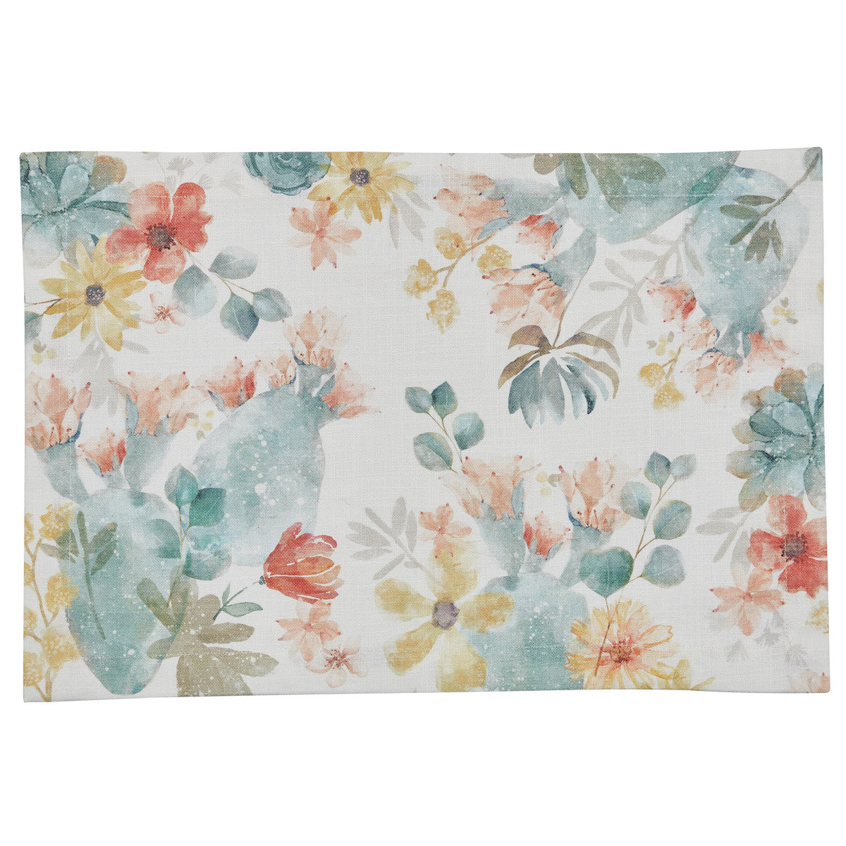 Shiloh Placemat watercolor floral design in pastel blues, yellows and pinks on Tampa Home & Garden Store