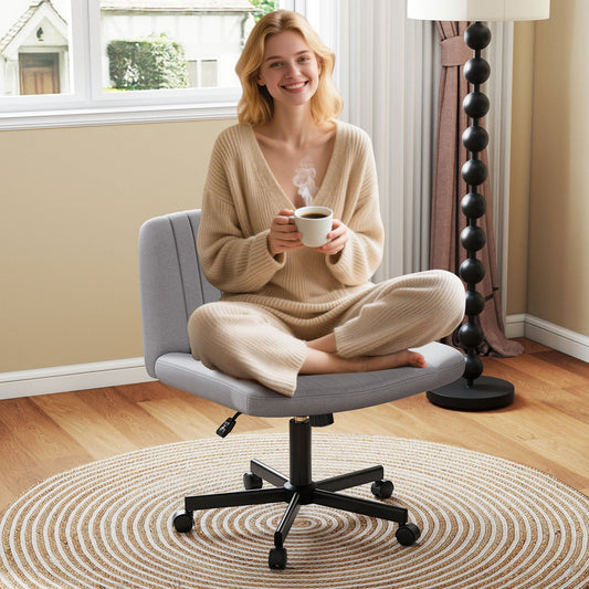 Silla giratoria Criss Cross con ruedas, silla de escritorio para sentarse con las piernas cruzadas con asiento ancho y acolchado suave