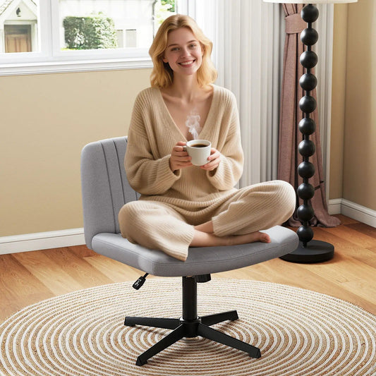 Criss Cross-Legged Swivel Chair No Wheels, gray upholstery with black base DirectDeals chair on Tampa Home & Garden Store