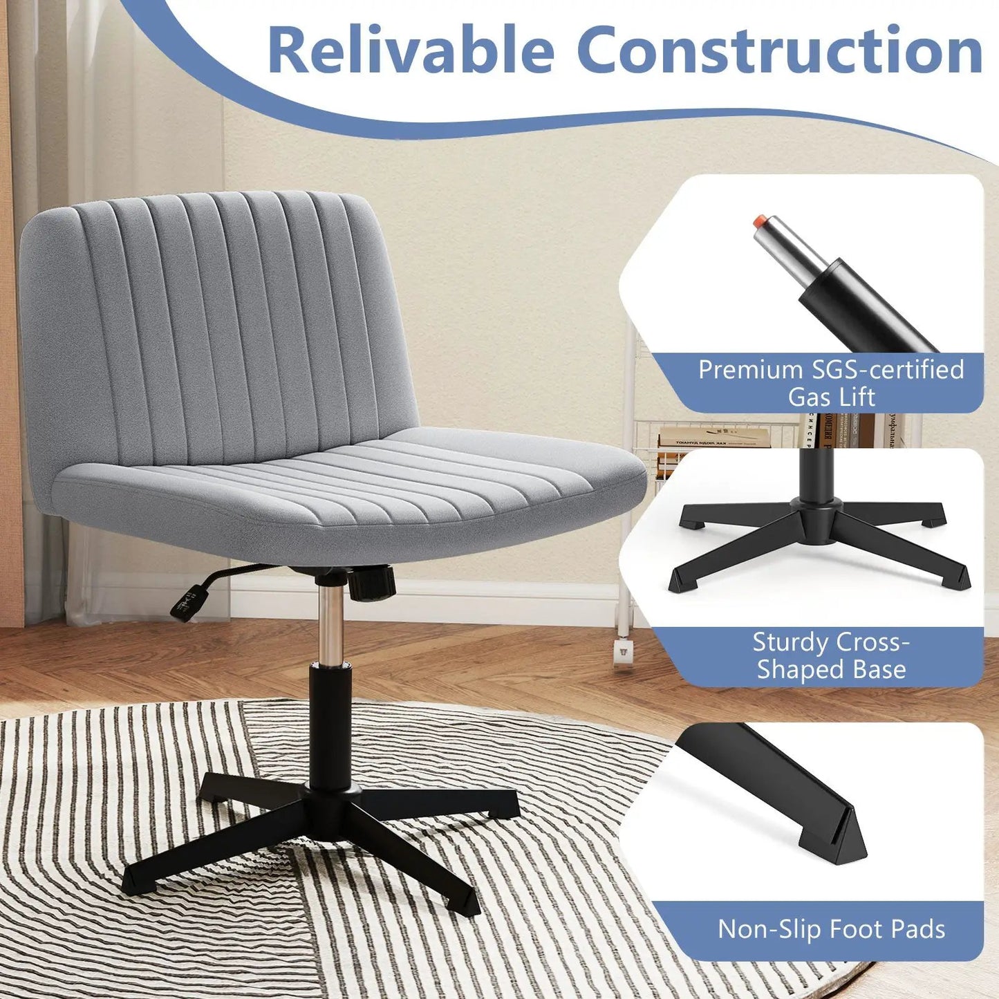 Criss Cross-Legged Swivel Desk Chair No Wheels gray fabric upholstery DirectDeals Office Chair on Tampa Home & Garden Store