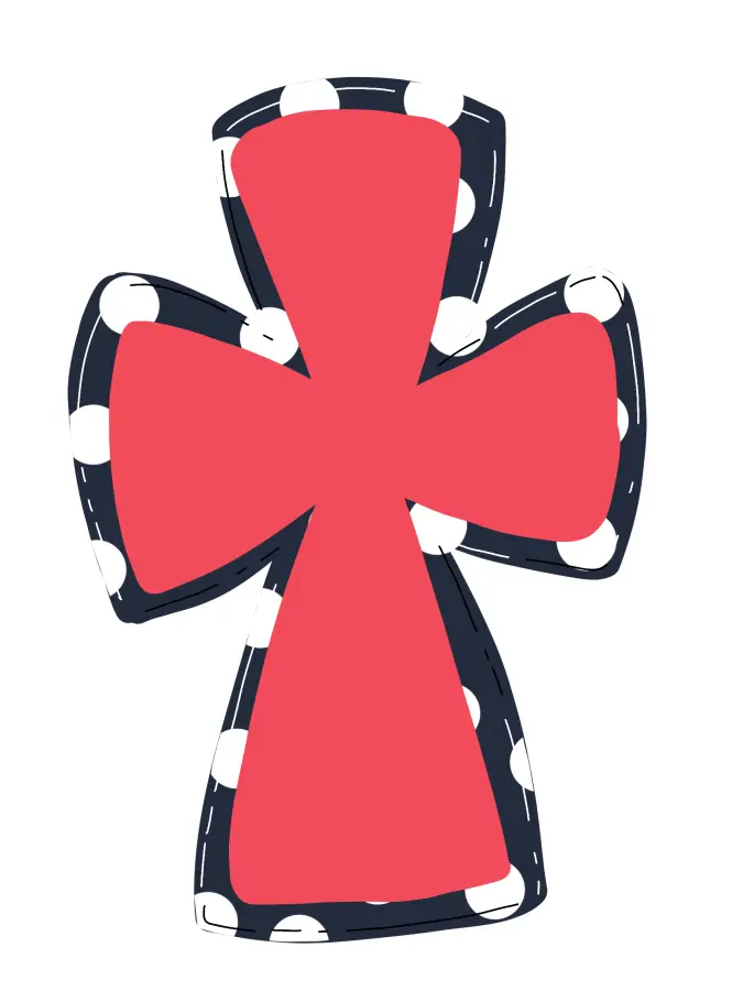 Cross Sign Wood Door Hanger 22 inch red center with navy dotted border on Tampa Home & Garden Store