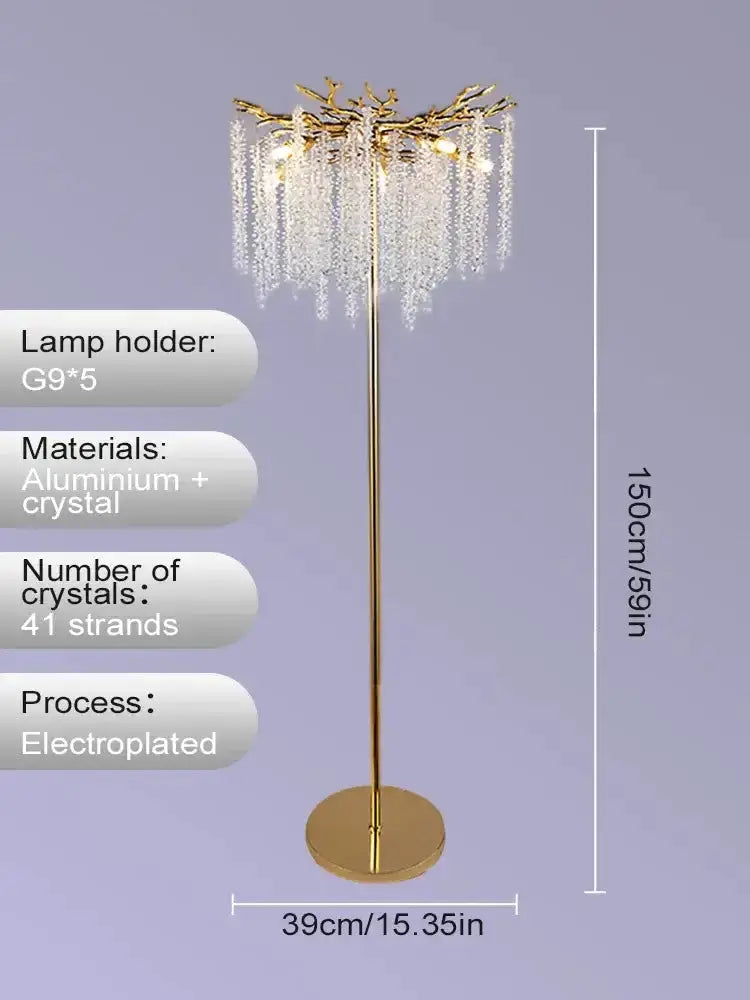Crystal Gold Led Floor Lamp Cascading Strands