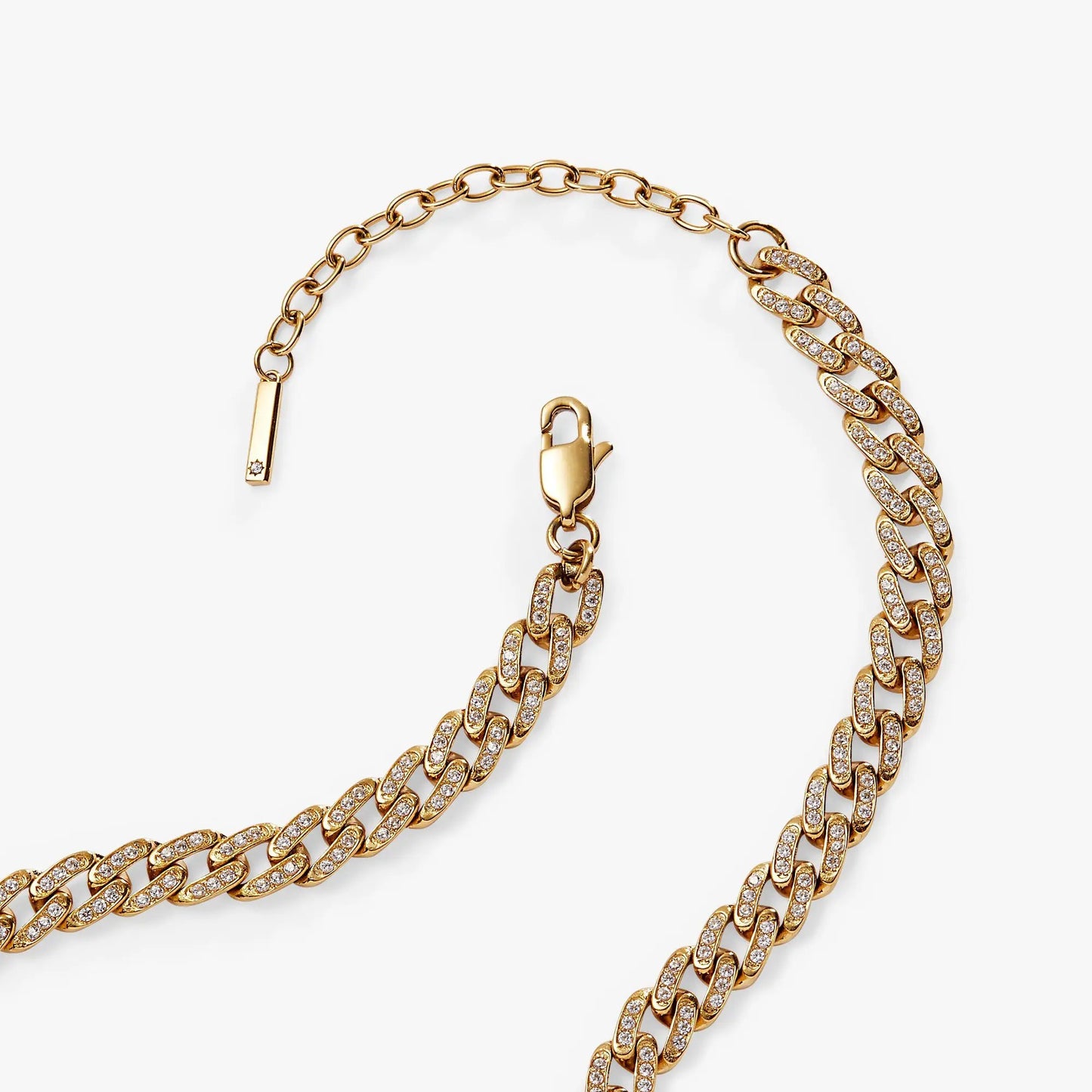 Crystal Pave Curb Chain Necklace with Adjustable