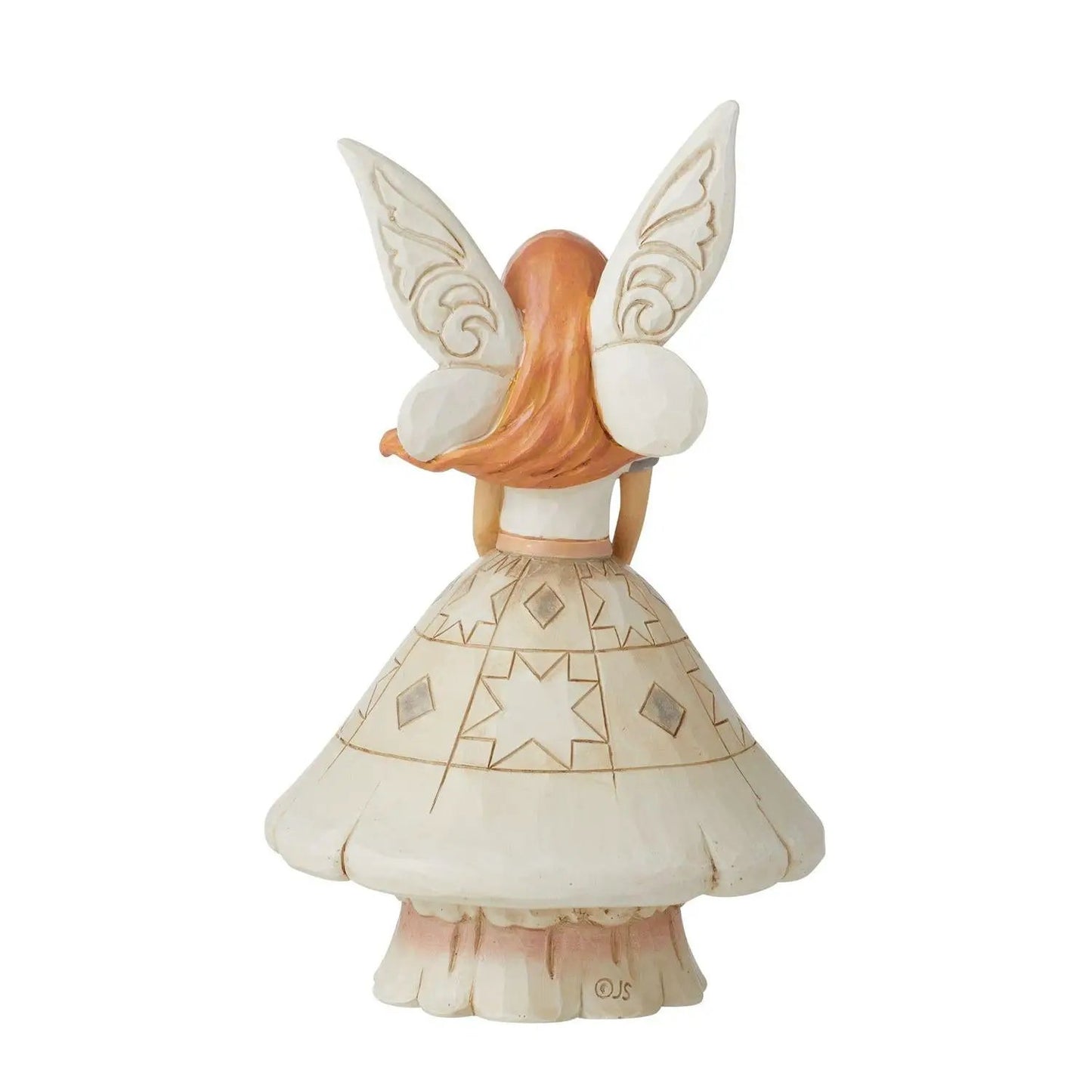 Woodland Fairy figurine in mushroom skirt with belt, cream dress, peach hair, wings on Tampa Home & Garden Store