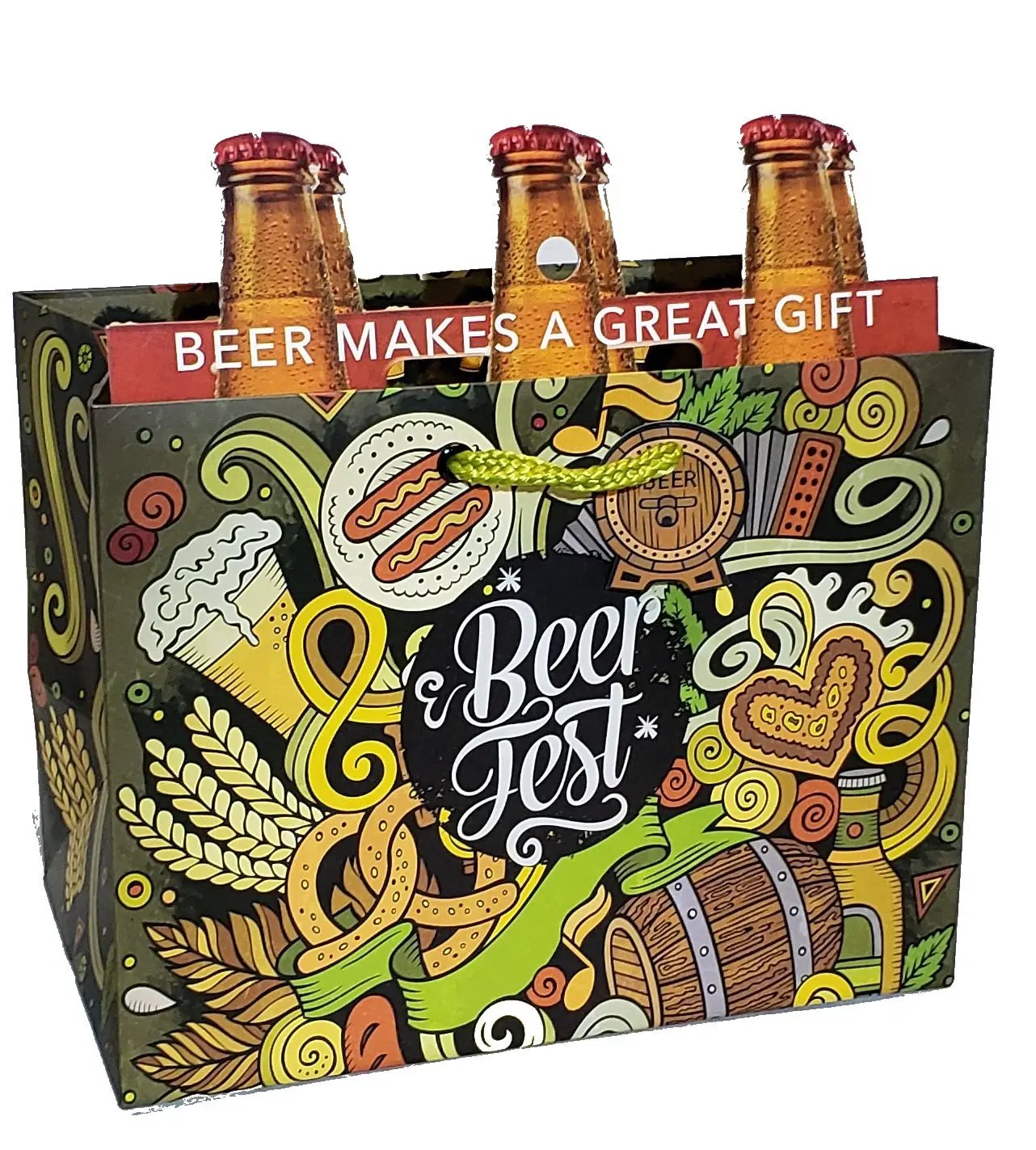 Heavyweight Gift Bag for 6-Packs with multicolor Beer Jest artwork on Tampa Home & Garden Store