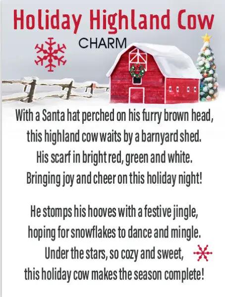 Holiday Highland Cow Charm with Santa Hat, red barn scene by The Country Christmas Loft on Tampa Home & Garden Store