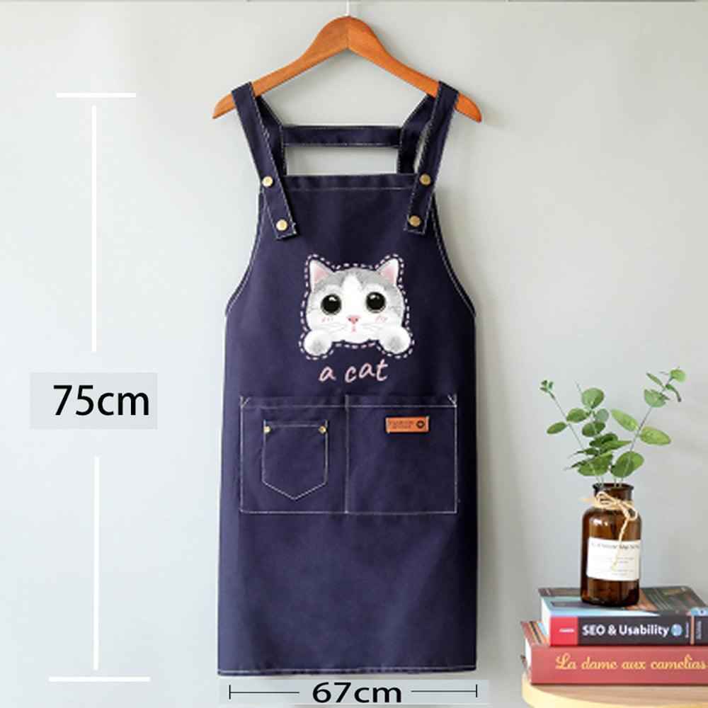 Cute Cat Apron navy canvas with 3 front pockets and a cute cat graphic by Shaketea on Tampa Home & Garden Store
