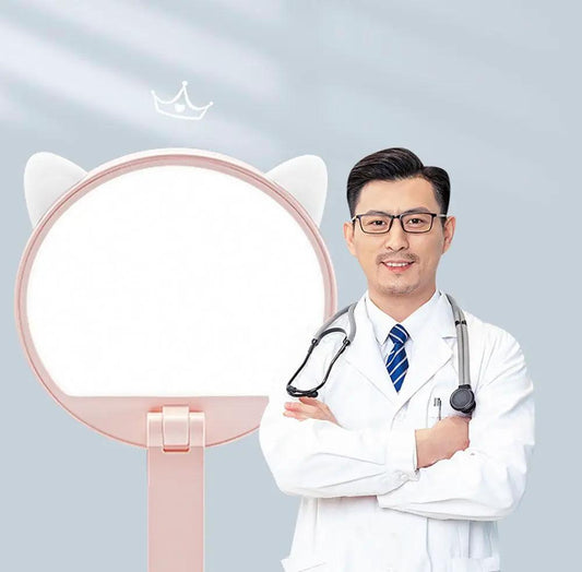 Pink cat-ear LED desk lamp with round light, long battery life 3600/6400mAh on Tampa Home & Garden Store