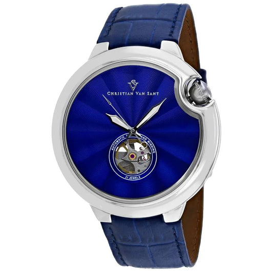 Christian Van Sant Cyclone automatic watch with blue dial and blue leather strap on Tampa Home & Garden Store