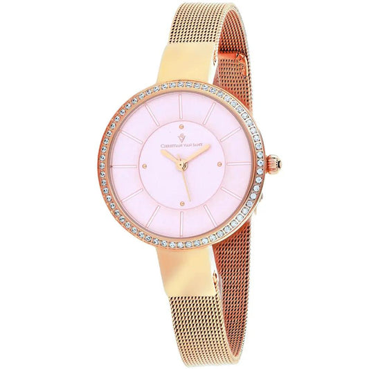 Christian Van Sant Women's Reign pink dial rose-gold watch with crystal bezel on Tampa Home & Garden Store