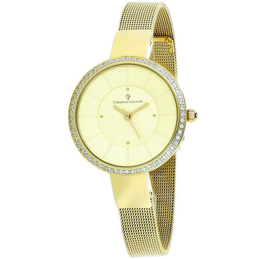Christian Van Sant Womens Reign Watch gold-tone with crystal bezel and mesh bracelet on Tampa Home & Garden Store