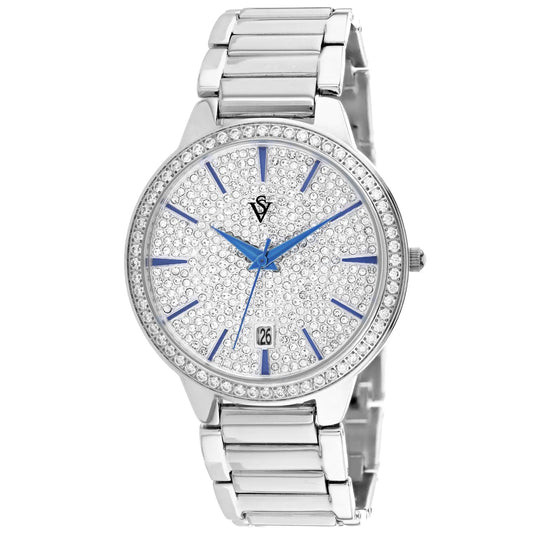 Christian Van Sant Alessia women's quartz watch with pave crystal dial and blue hands on Tampa Home & Garden Store