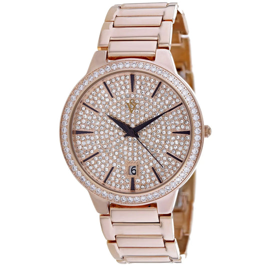 Christian Van Sant Alessia rose gold watch with crystal dial and bezel, linked bracelet on Tampa Home & Garden Store