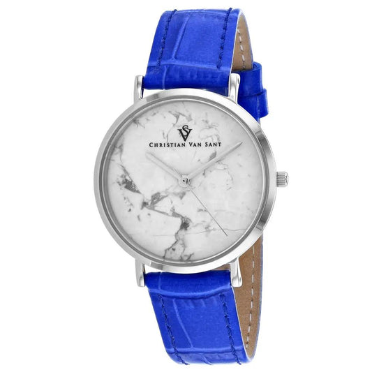 Christian Van Sant Lotus Ladies Watch with blue leather strap and marble dial on Tampa Home & Garden Store