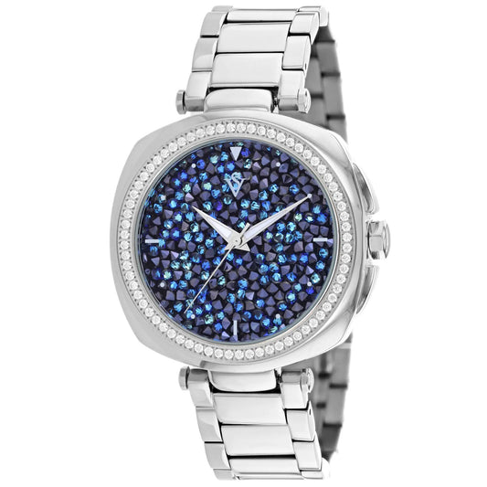 Christian Van Sant Mirabella watch, blue crystal dial, diamond bezel, silver bracelet on Tampa Home & Garden Store