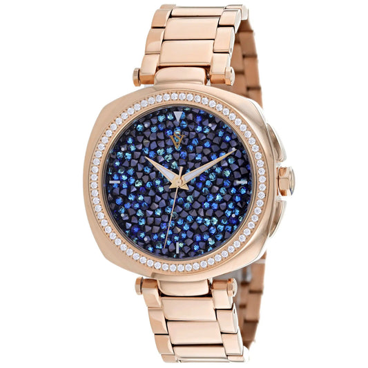 Christian Van Sant Mirabella watch rose gold dial with blue crystals and diamond bezel on Tampa Home & Garden Store