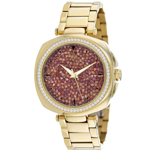 Christian Van Sant Women's Mirabella watch with gold-tone bracelet and pink faceted dial on Tampa Home & Garden Store