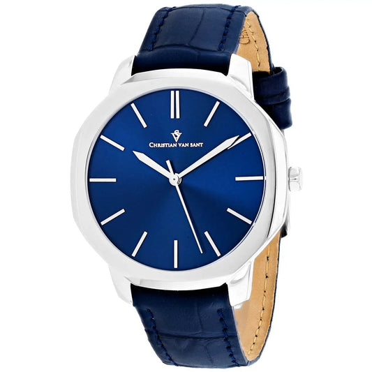 Christian Van Sant Octavius Slim Men's Watch with blue dial and blue leather strap on Tampa Home & Garden Store