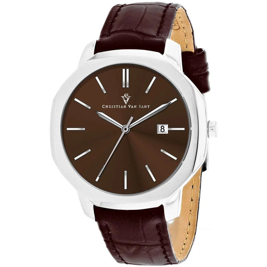 Christian Van Sant Octavius Slim men's watch with brown dial, silver-tone case, and brown leather strap on Tampa Home & Garden Store