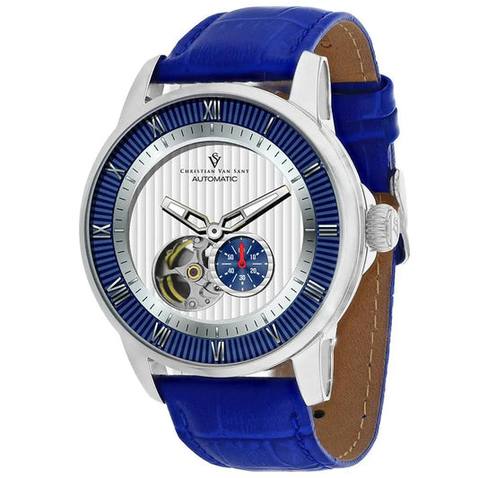 Christian Van Sant Viscay automatic watch with blue strap and silver case on Tampa Home & Garden Store