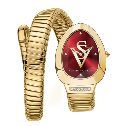 Christian Van Sant Women's Naga red dial watch with gold-tone coiled bracelet on Tampa Home & Garden Store