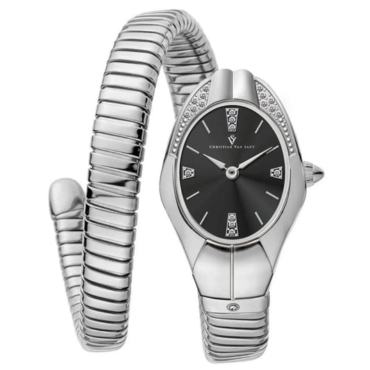 Womens watch Christian Van Sant Naga with black dial and diamond markers silver-tone bracelet on Tampa Home & Garden Store