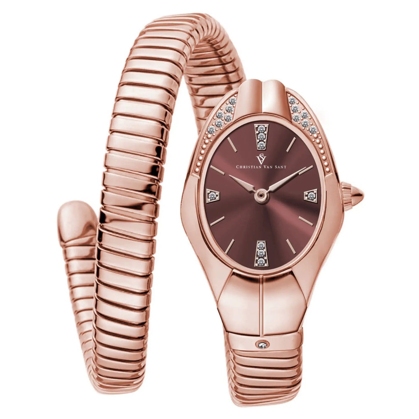 Christian Van Sant Naga watch rose-gold with burgundy dial and diamond accents on bracelet on Tampa Home & Garden Store