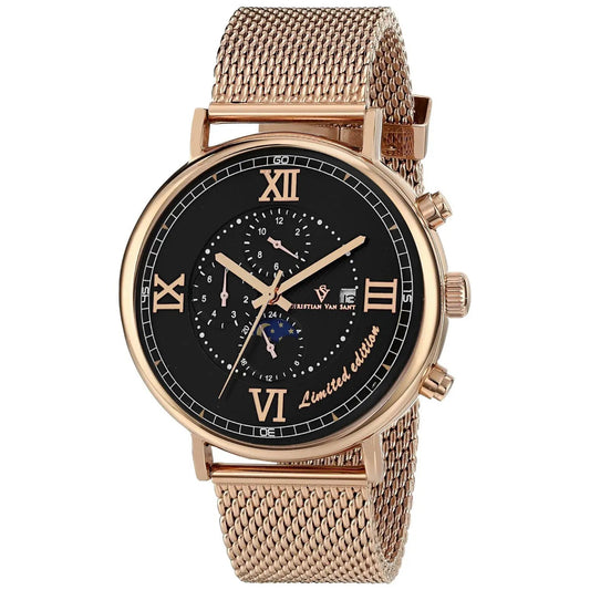 Christian Van Sant men's automatic wristwatch with black dial and rose-gold mesh bracelet on Tampa Home & Garden Store