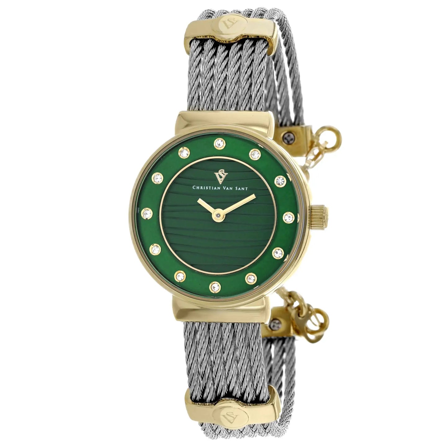 Christian Van Sant Cavo watch with green dial, gold-tone case, cable bracelet diamond markers on Tampa Home & Garden Store