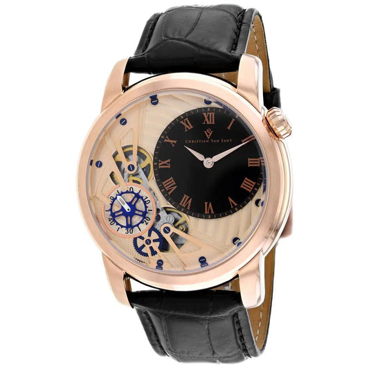 Christian Van Sant Sprocket Auto-Quartz watch with rose-gold case, black dial and exposed gears on Tampa Home & Garden Store