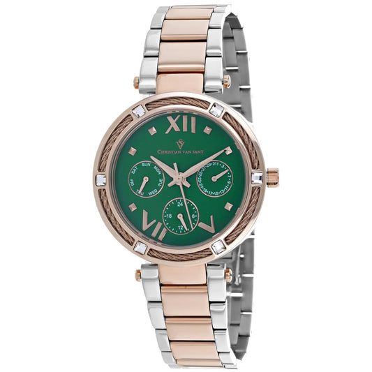 Christian Van Sant Sienna Green Dial Watch with two-tone rose gold and silver bracelet on Tampa Home & Garden Store