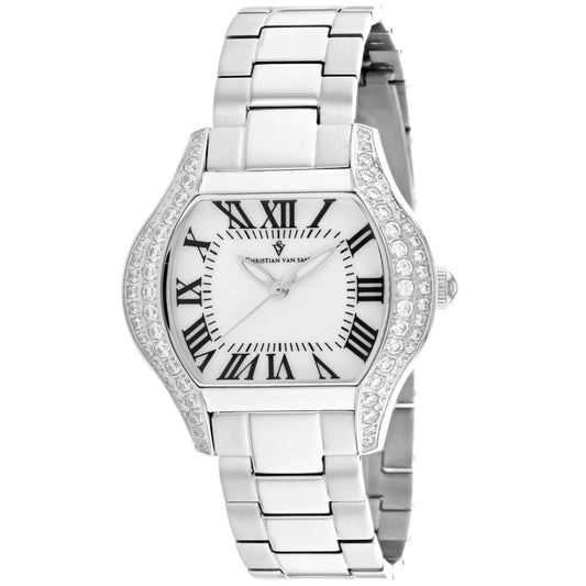 Christian Van Sant Bianca ladies wristwatch with diamond bezel and silver bracelet on Tampa Home & Garden Store
