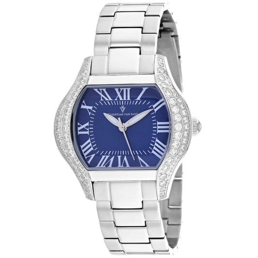 Christian Van Sant Bianca stainless steel watch with blue dial and diamond-studded bezel on Tampa Home & Garden Store