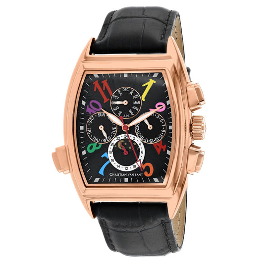 Christian Van Sant Grandeur automatic watch with rose-gold case and black leather strap on Tampa Home & Garden Store