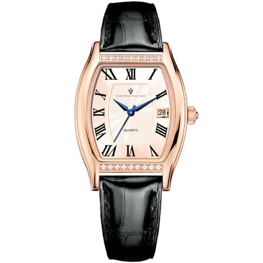 Christian Van Sant Gemma watch rose-gold case black leather strap on Tampa Home & Garden Store
