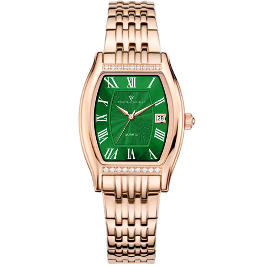 Women's Gemma watch by Bids.com, green dial on rose-gold tone with Roman numerals and date on Tampa Home & Garden Store