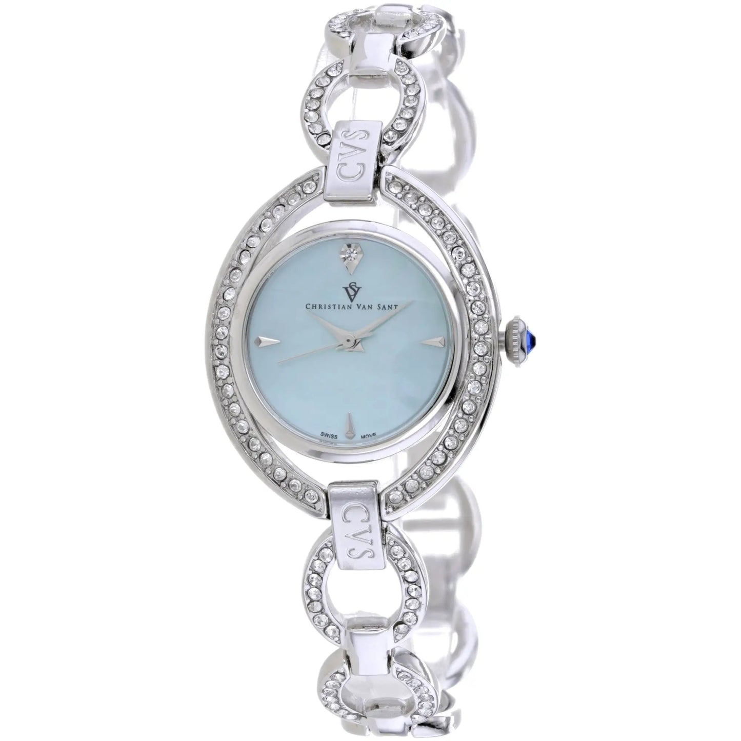 Christian Van Sant Stella women's watch with silver-tone crystal bezel and light blue dial on Tampa Home & Garden Store